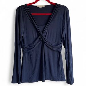 Boden Navy Blue Cross Front Long Sleeve Knit Top Size 10